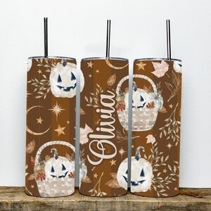 Personalized Name Enchanted Fall Cottage Pumpkin Halloween 20oz Skinny Tumbler